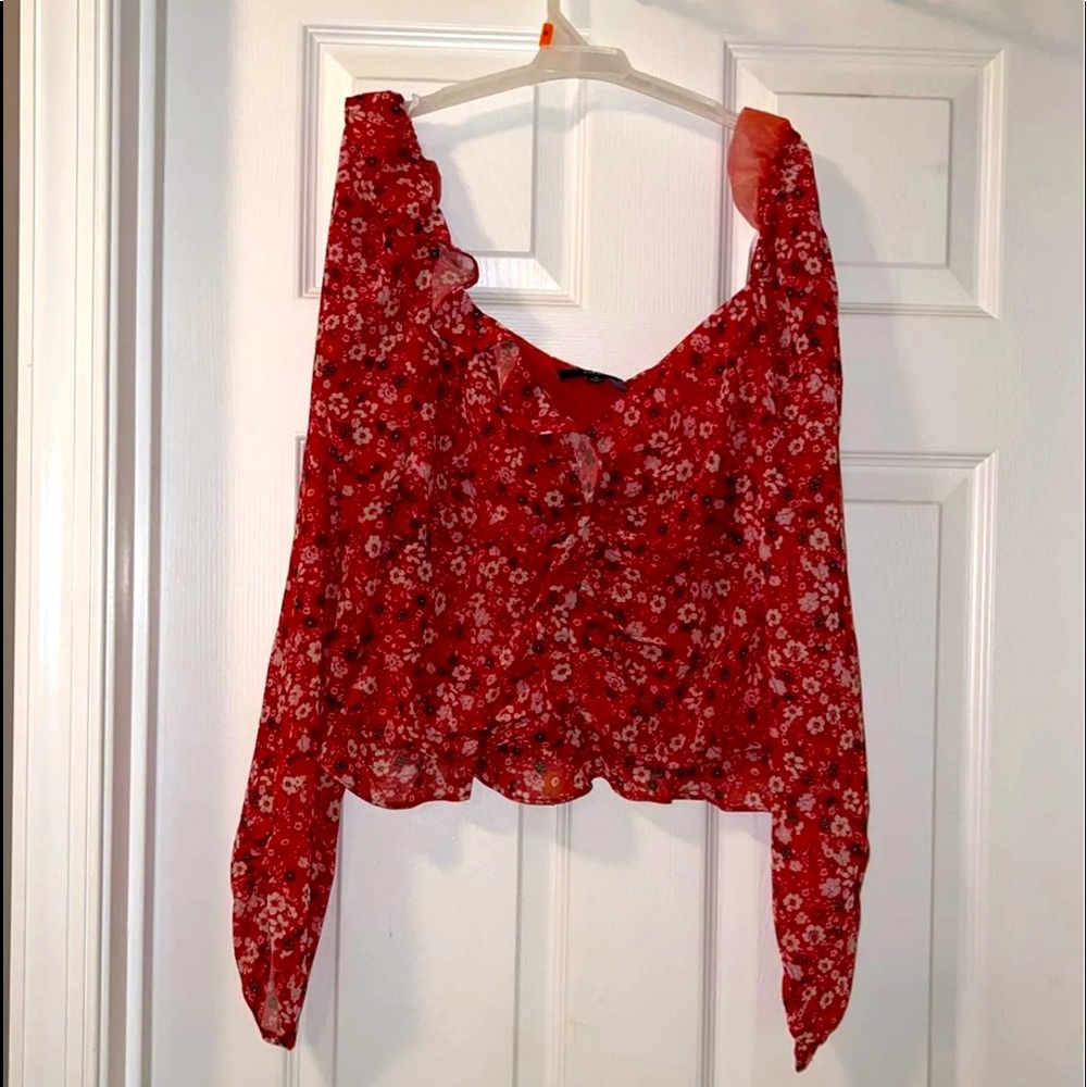 LuLus Floral Crop Top Blouse - NWT